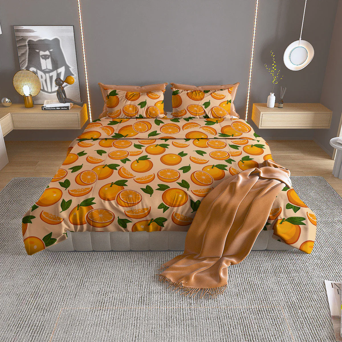 Fruit Orange Print Pattern Duvet Cover Bedding Set