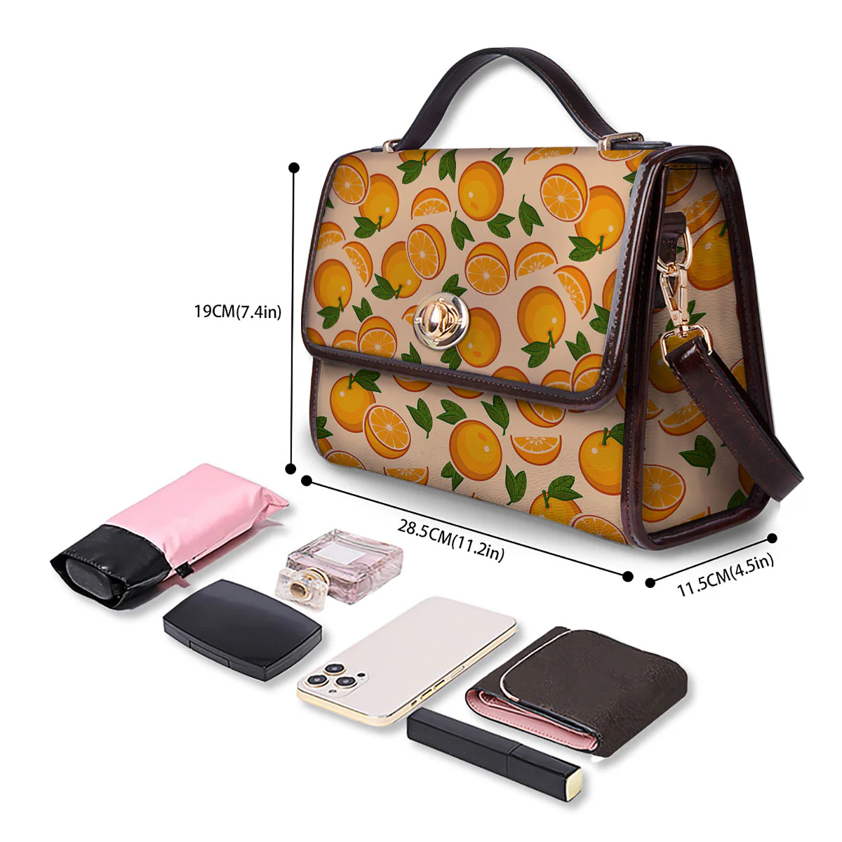 Fruit Orange Print Pattern Women's Satchel Bag - Image 4
