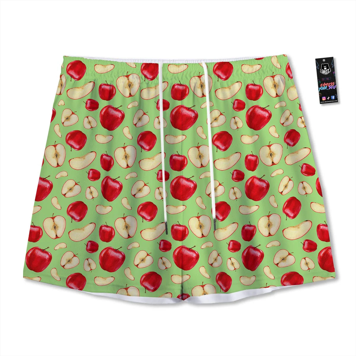 Fruit Red Apple Print Pattern Mesh Shorts
