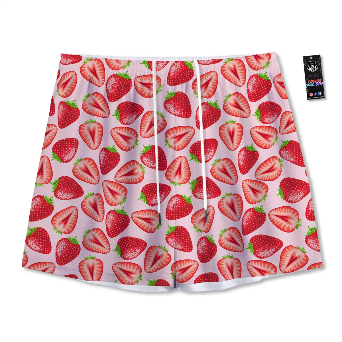 Fruit Strawberry Print Pattern Mesh Shorts
