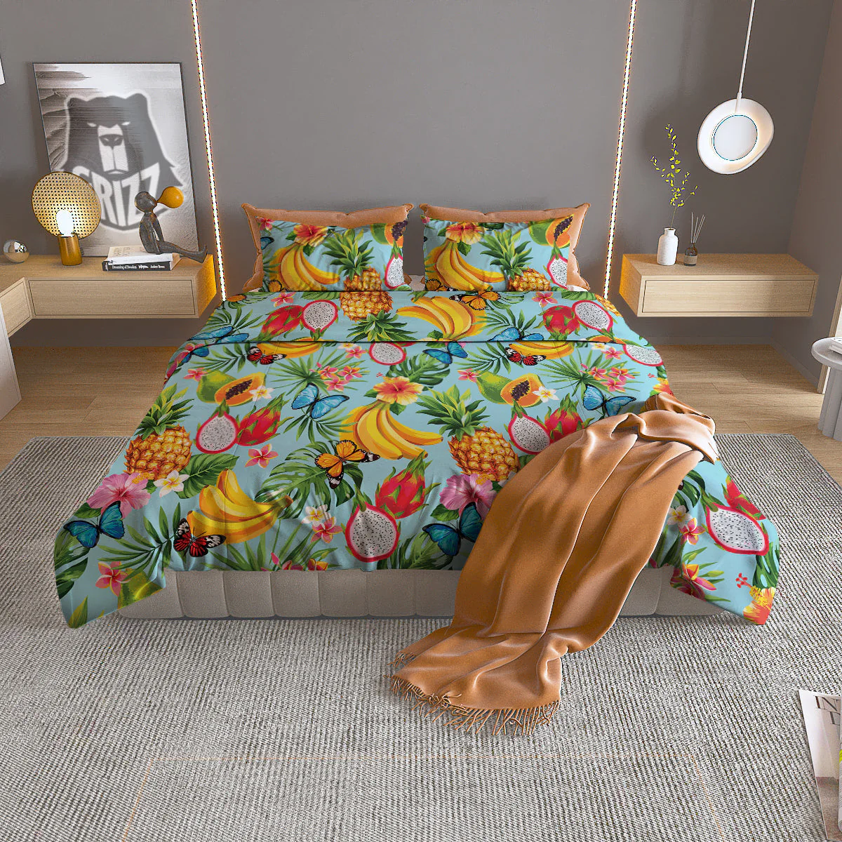 Fruits Jungle Tropical Print Pattern Duvet Cover Bedding Set