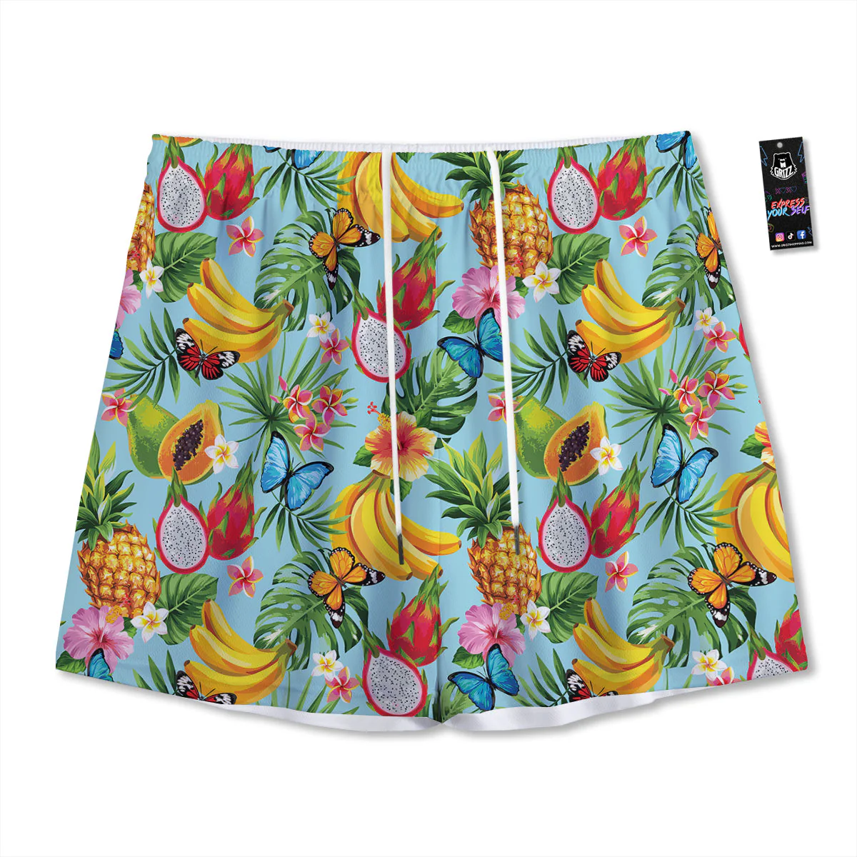 Fruits Jungle Tropical Print Pattern Mesh Shorts