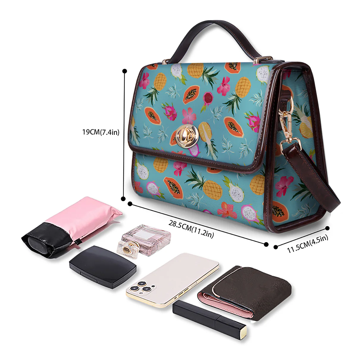 Fruits Turquoise Hawaiian Print Pattern Women's Satchel Bag - Image 4
