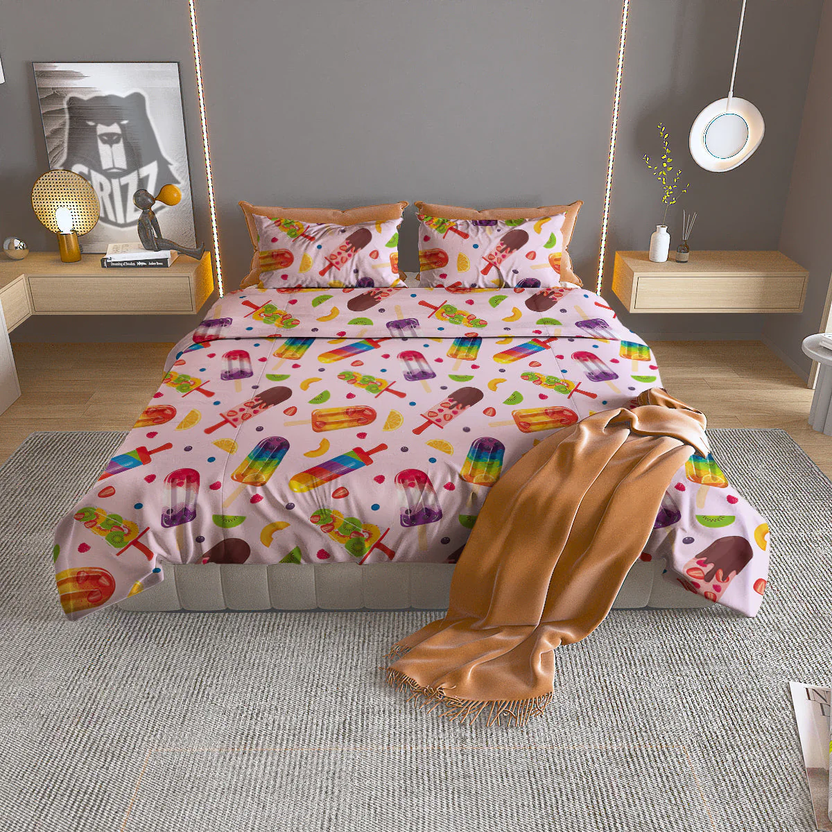 Fruity Ice Cream Print Pattern Duvet Cover Bedding Set