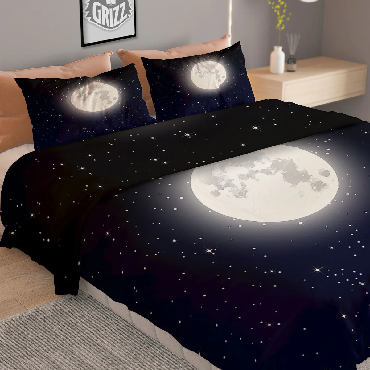 Full Moon And Night Stars Print Duvet Cover Bedding Set - Image 2