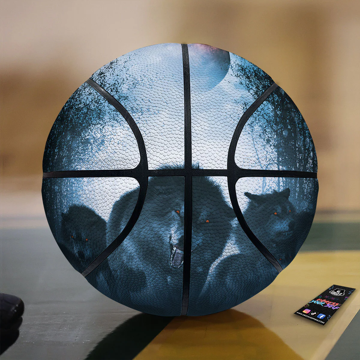 Full Moon And Wolf In The Forest Print Basketball