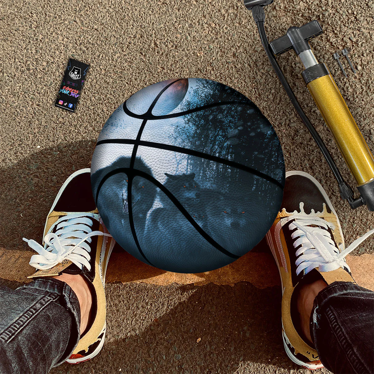 Full Moon And Wolf In The Forest Print Basketball - Image 2