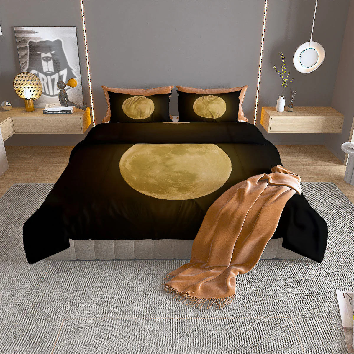 Full Moon Night Sky Print Duvet Cover Bedding Set