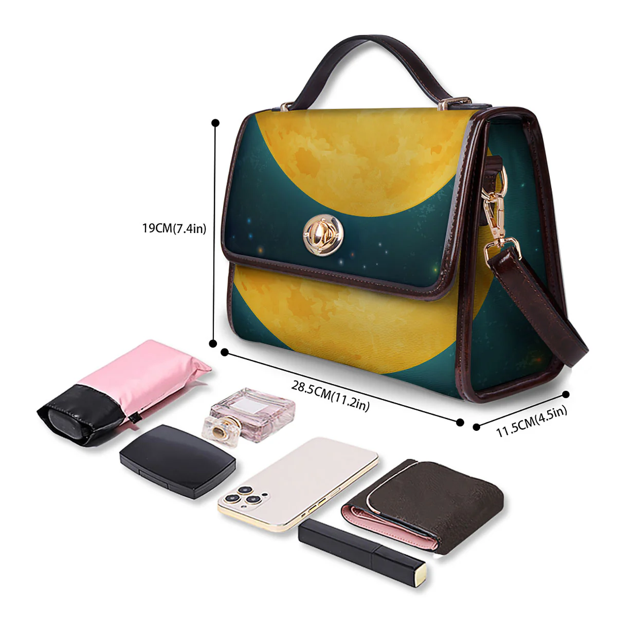 Full Moon Yellow Print Women's Satchel Bag - Image 4