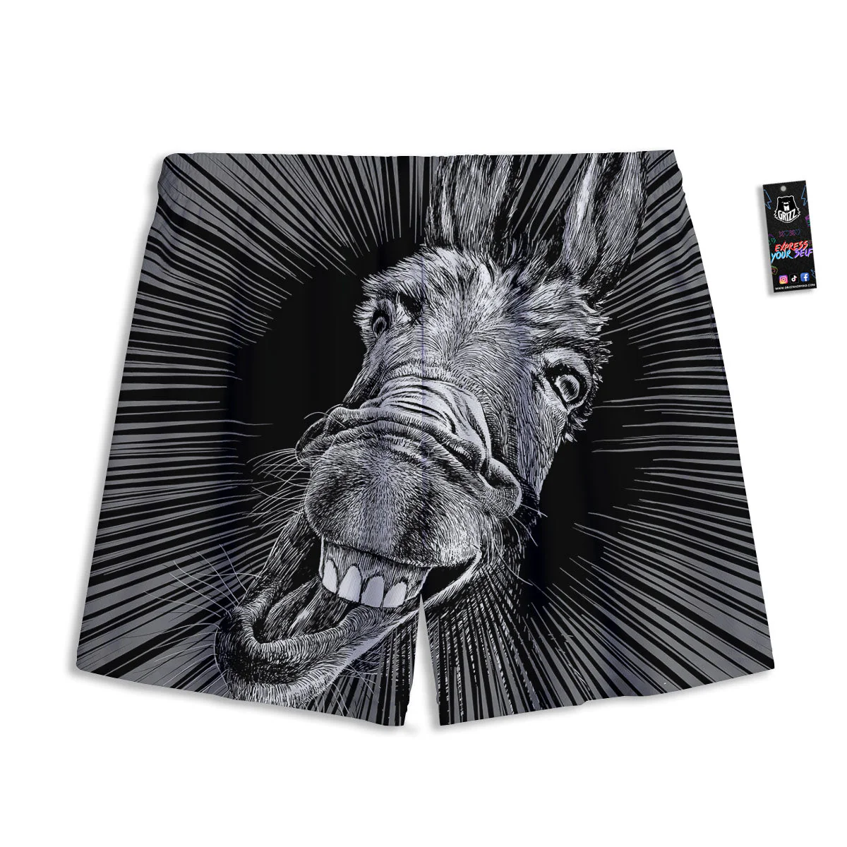 Funny Donkey White And Black Print Mesh Shorts - Image 2