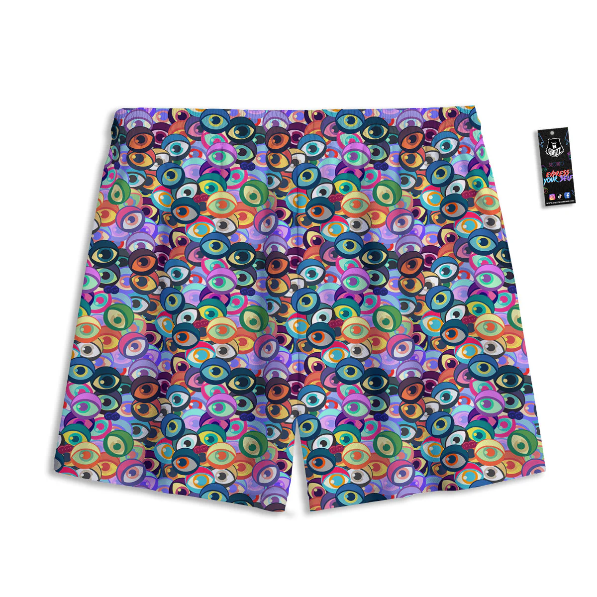 Funny Eyes Colorful Print Pattern Mesh Shorts - Image 2