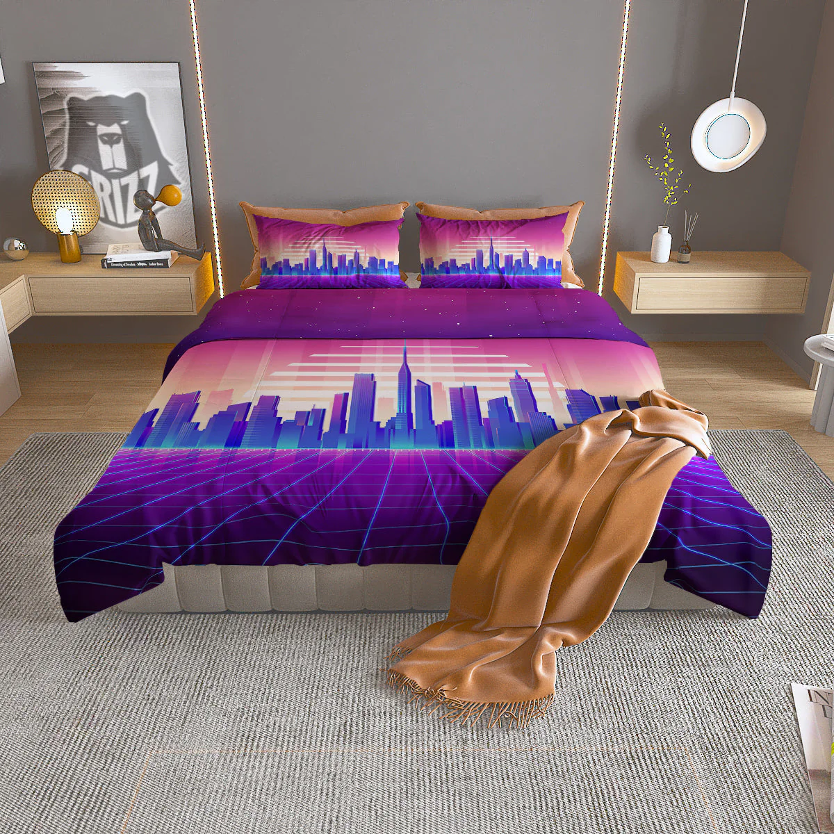 Futuristic City Print Duvet Cover Bedding Set