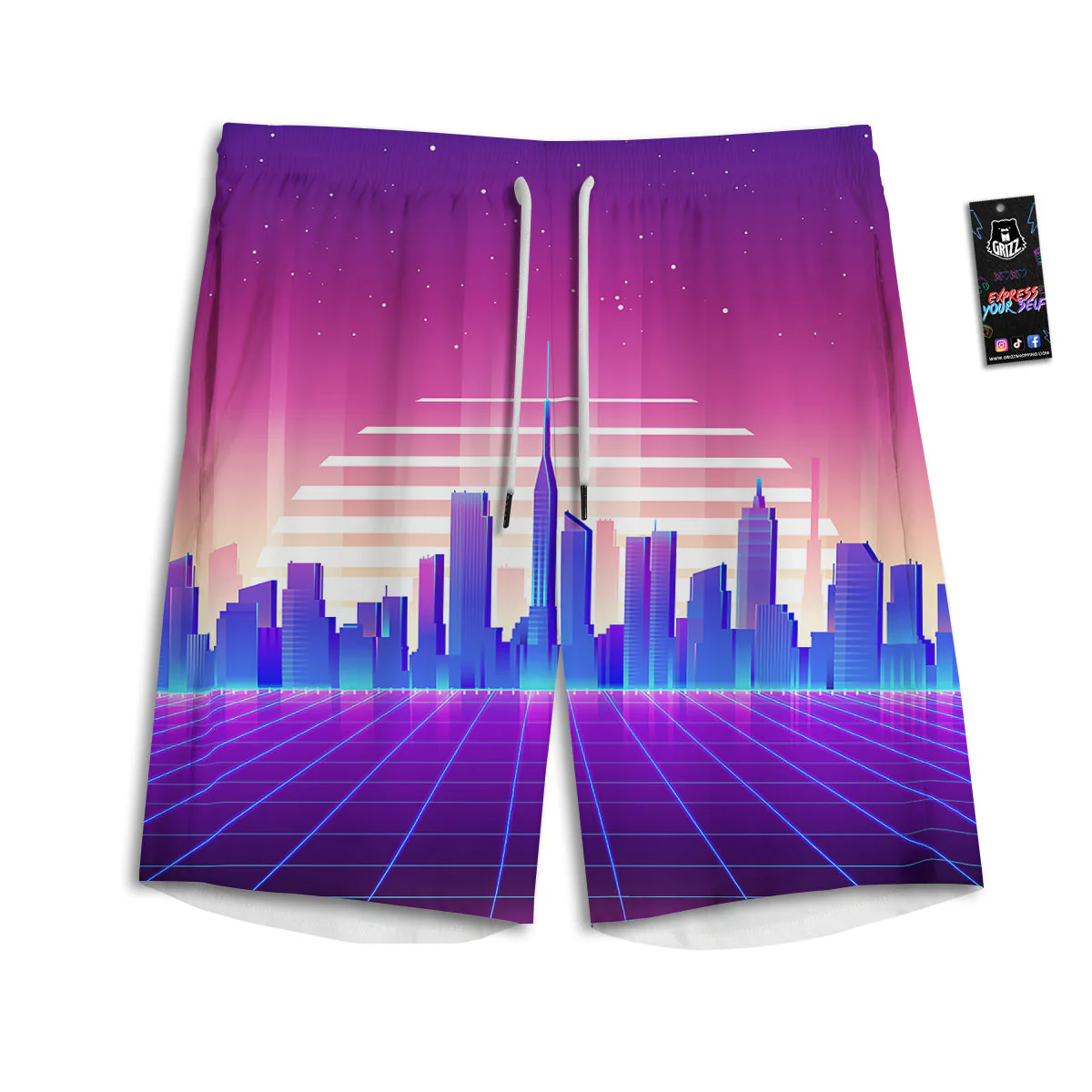 Futuristic City Print Men's Athletic Shorts