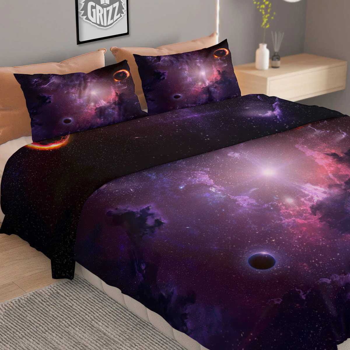Galaxy Deep Space Light Stardust Print Duvet Cover Bedding Set - Image 2