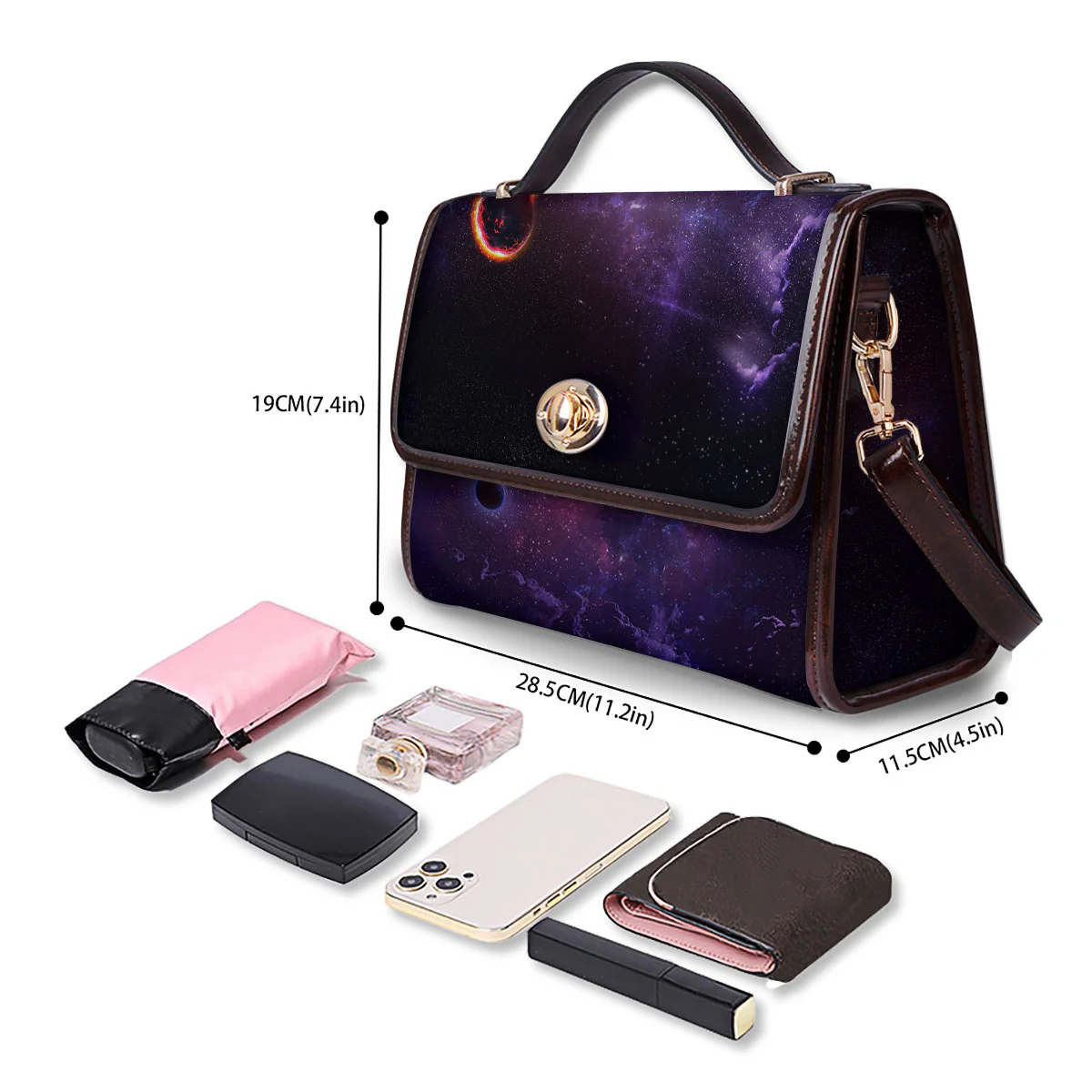 Galaxy Deep Space Light Stardust Print Women's Satchel Bag - Image 4
