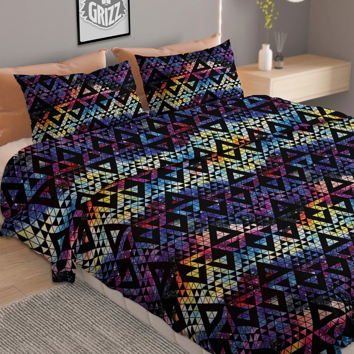 Galaxy Space Black Triangle Print Duvet Cover Bedding Set - Image 2
