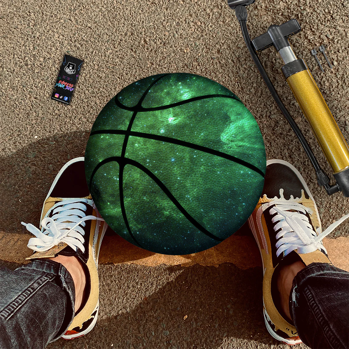 Galaxy Space Dark Green Print Basketball - Image 2