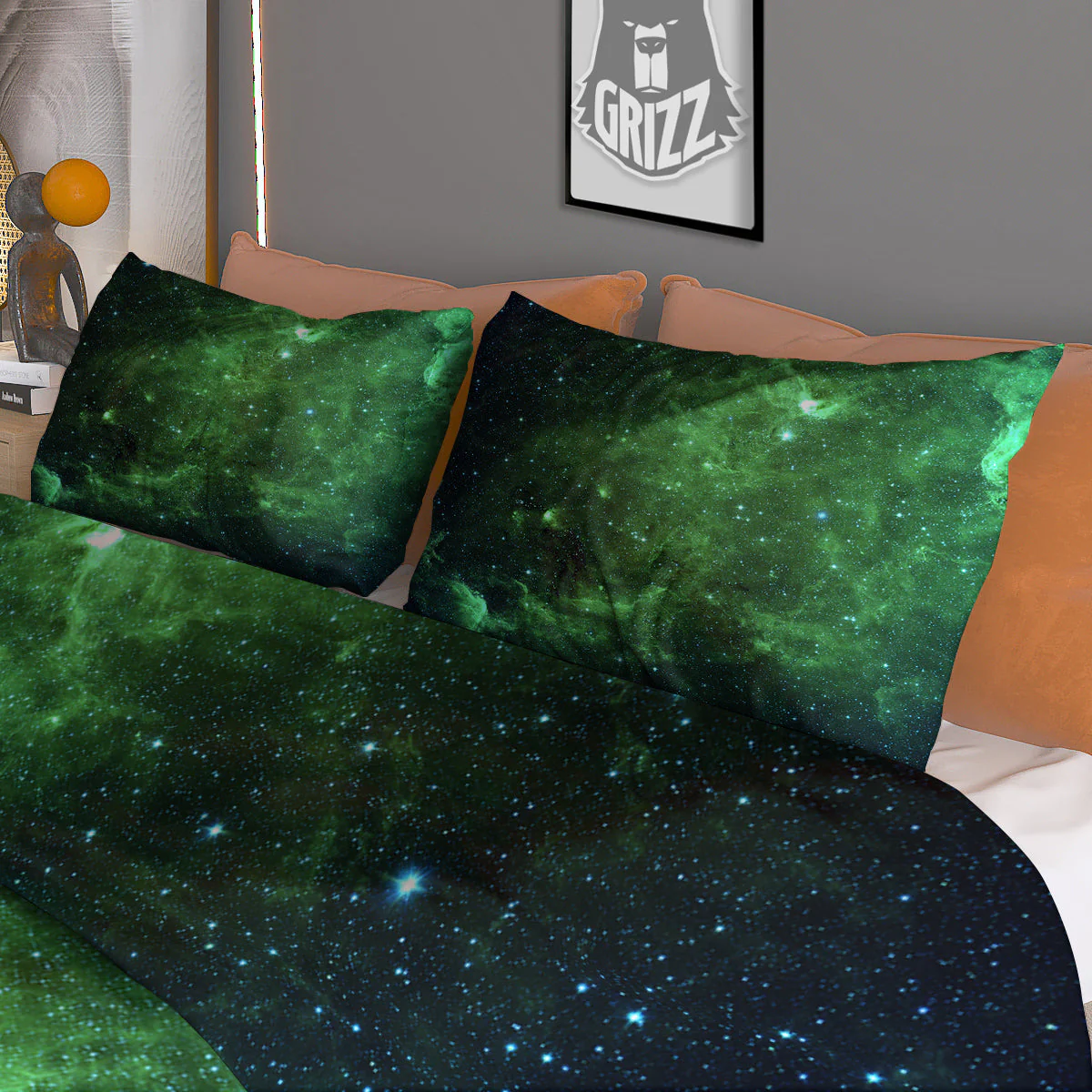Galaxy Space Dark Green Print Duvet Cover Bedding Set - Image 3