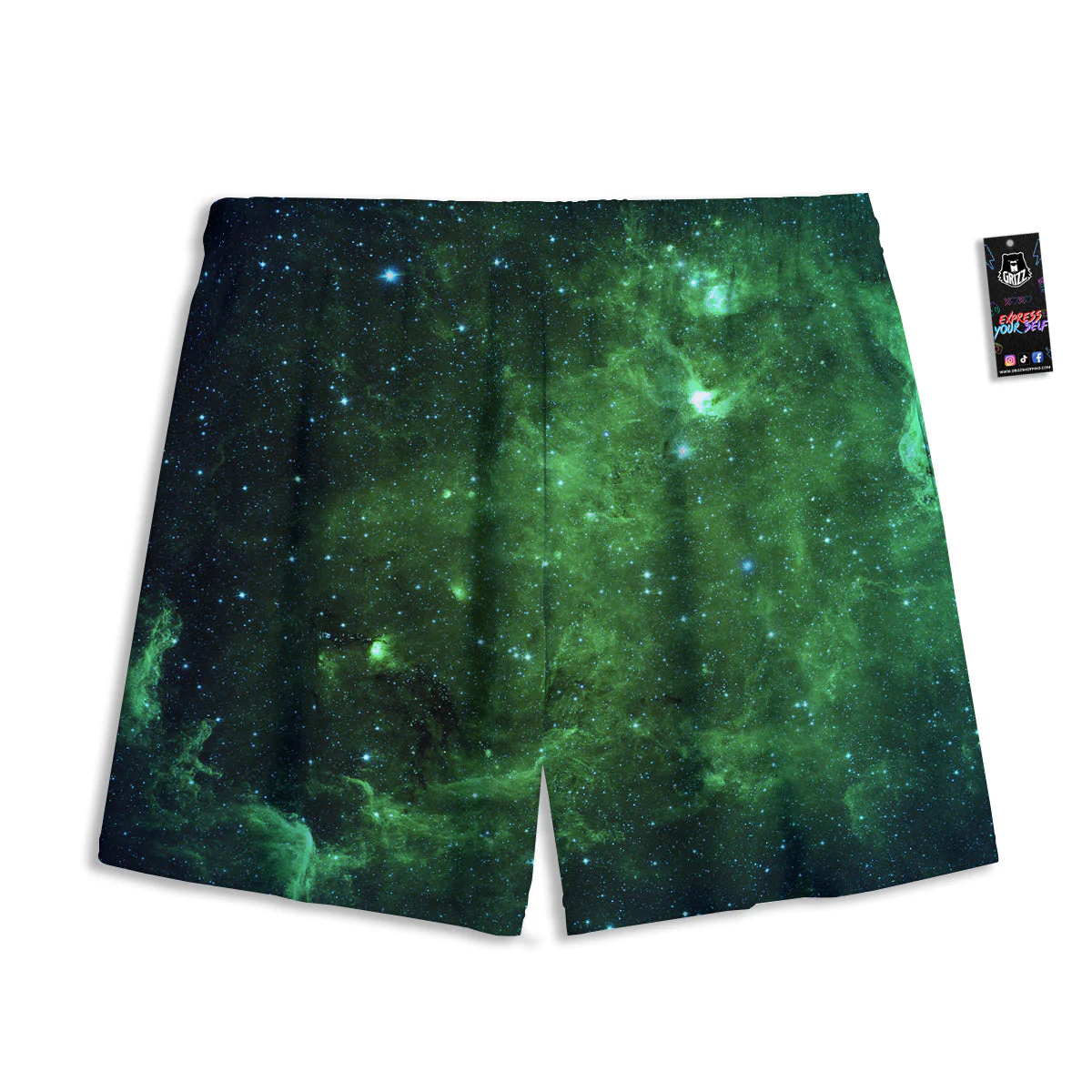 Galaxy Space Dark Green Print Mesh Shorts - Image 2