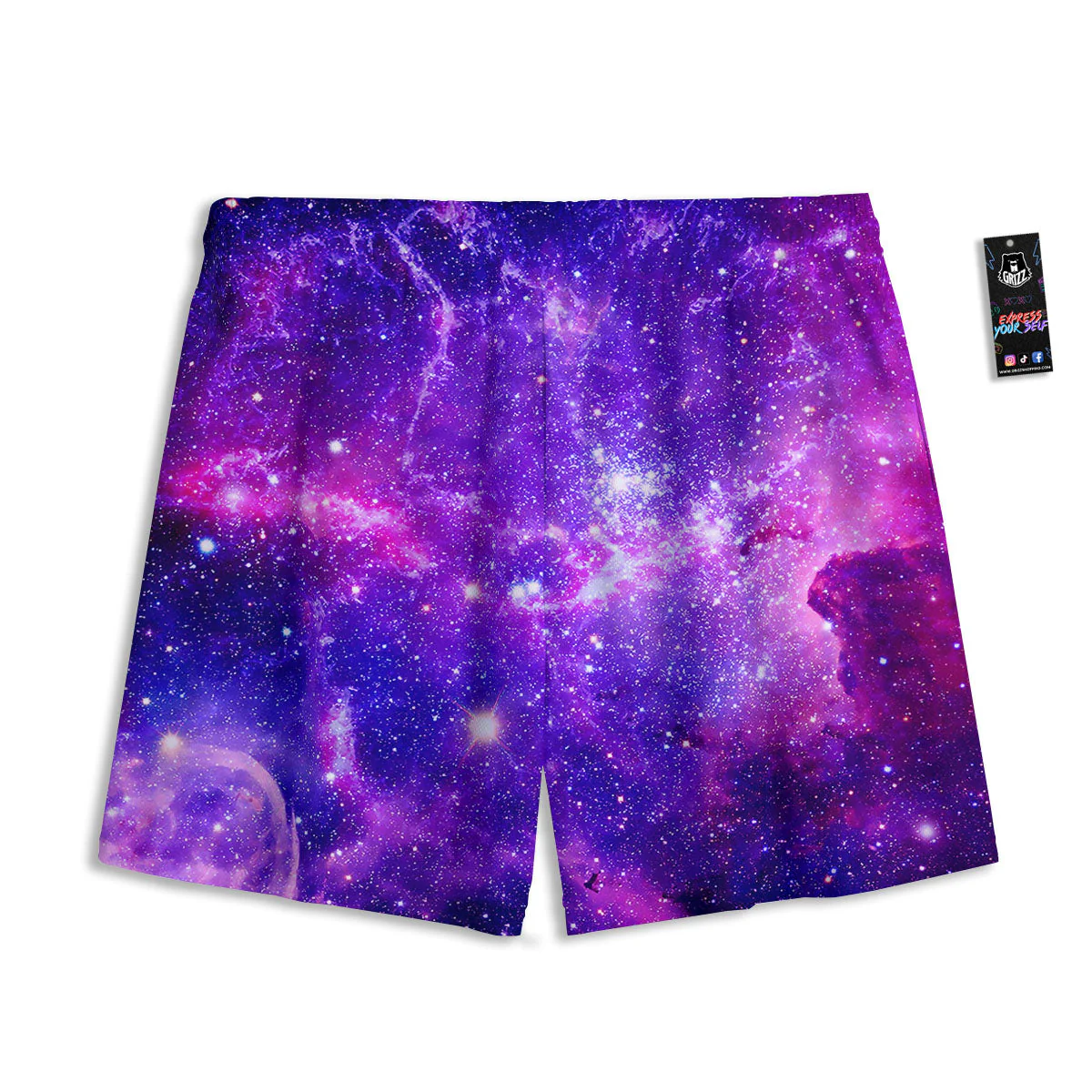 Galaxy Space Dark Purple Universe Print Mesh Shorts - Image 2