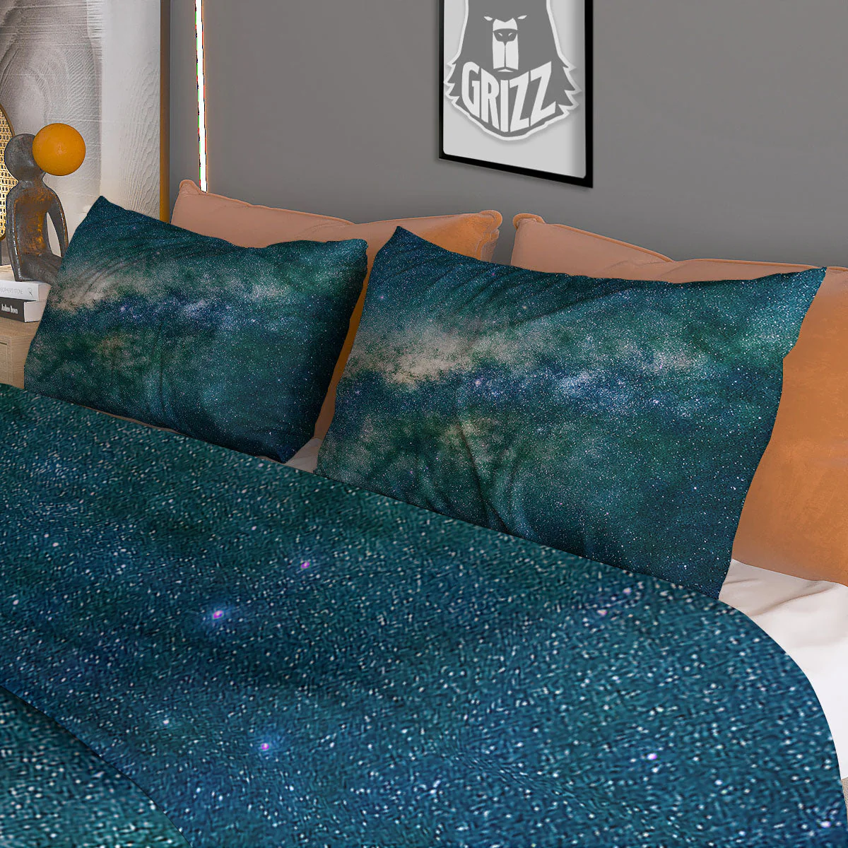Galaxy Space Dark Teal Print Duvet Cover Bedding Set - Image 3