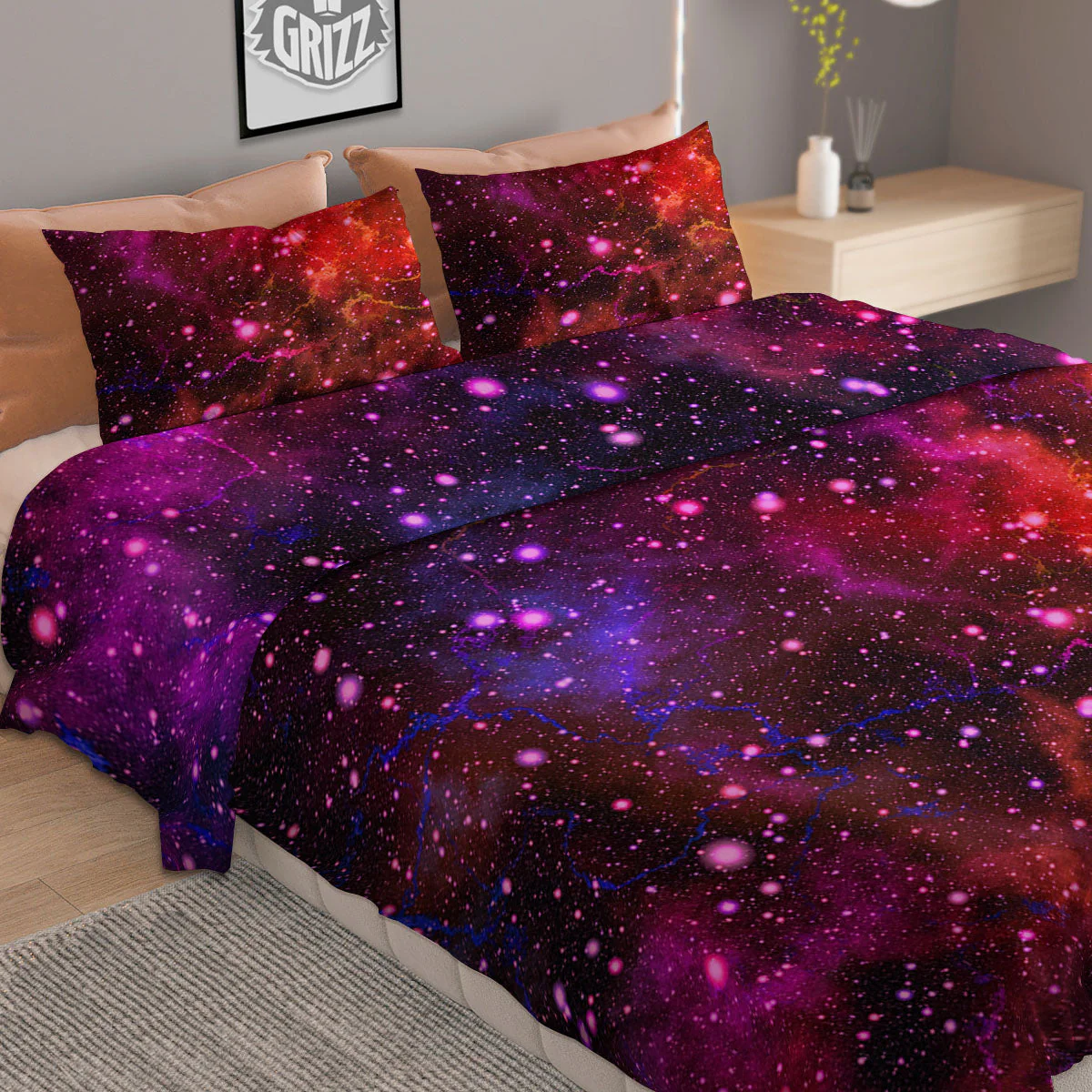 Galaxy Space Purple Dark Print Duvet Cover Bedding Set - Image 2