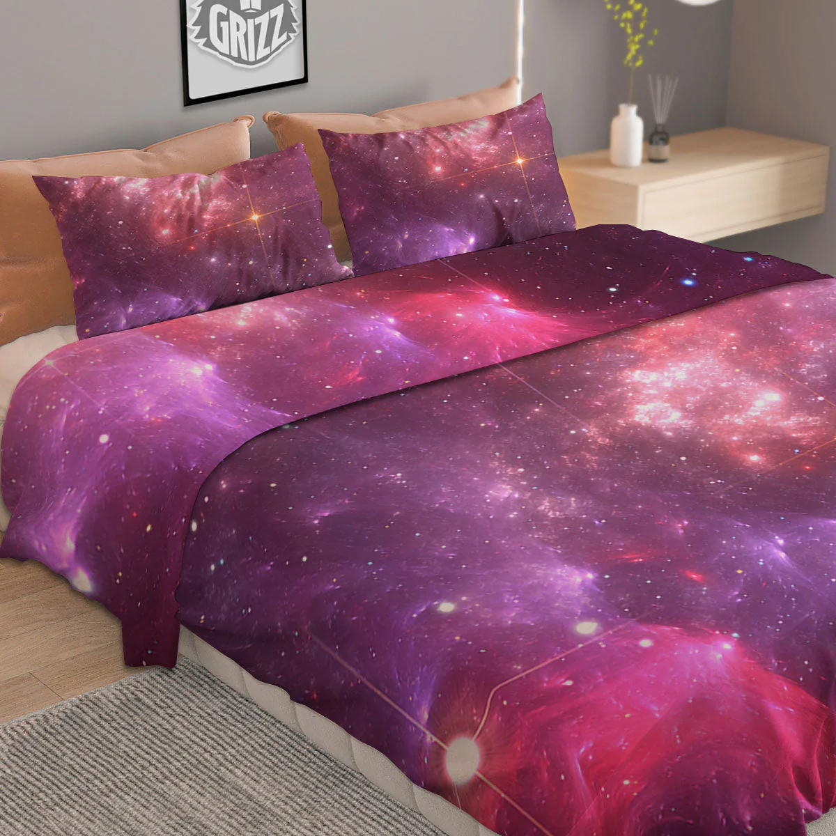 Galaxy Space Purple Starfield Print Duvet Cover Bedding Set - Image 2