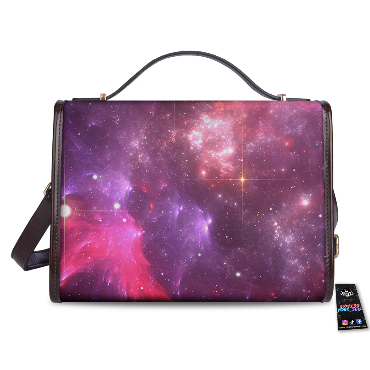 Galaxy Space Purple Starfield Print Women's Satchel Bag - Image 2