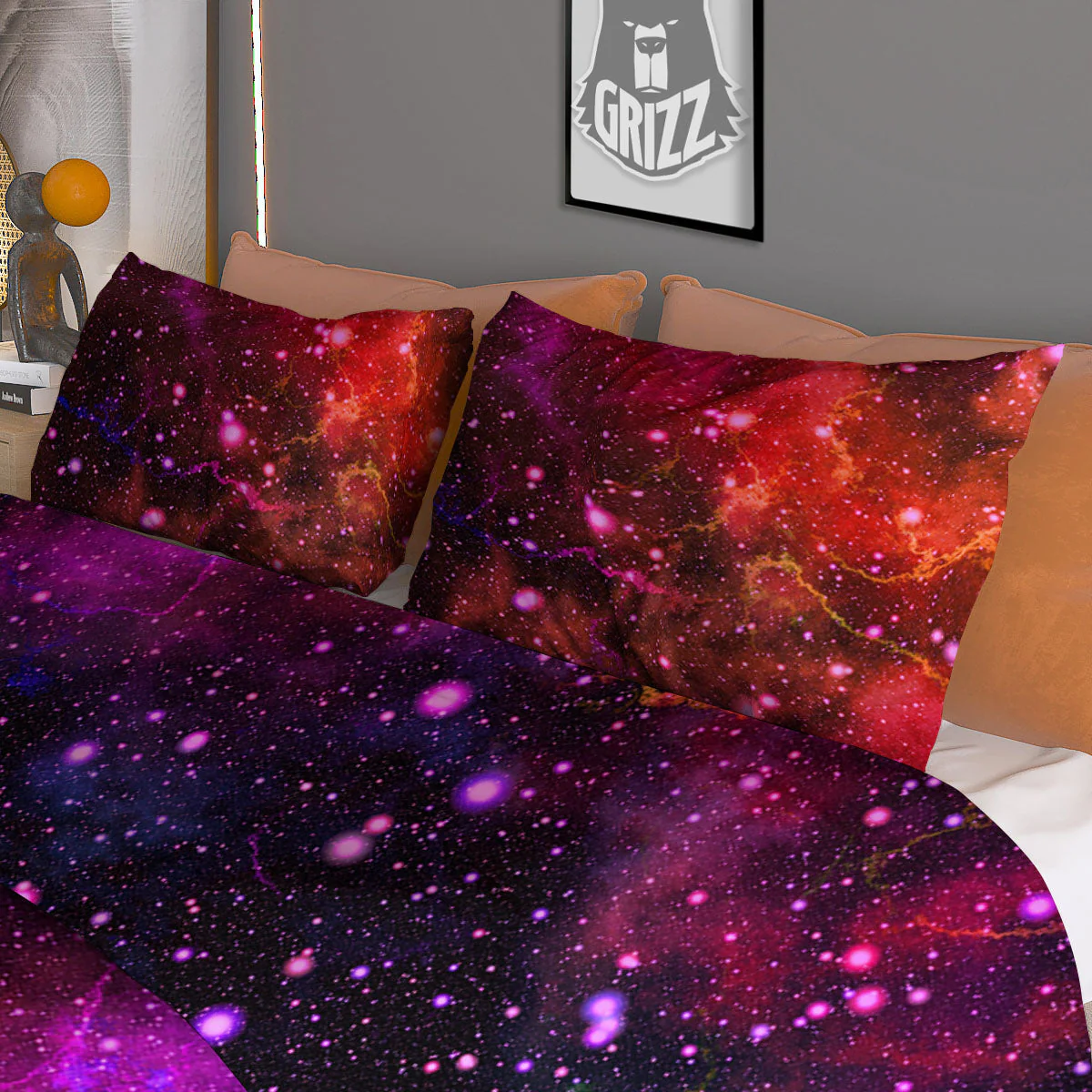 Galaxy Space Red Purple Nebula Print Duvet Cover Bedding Set - Image 3