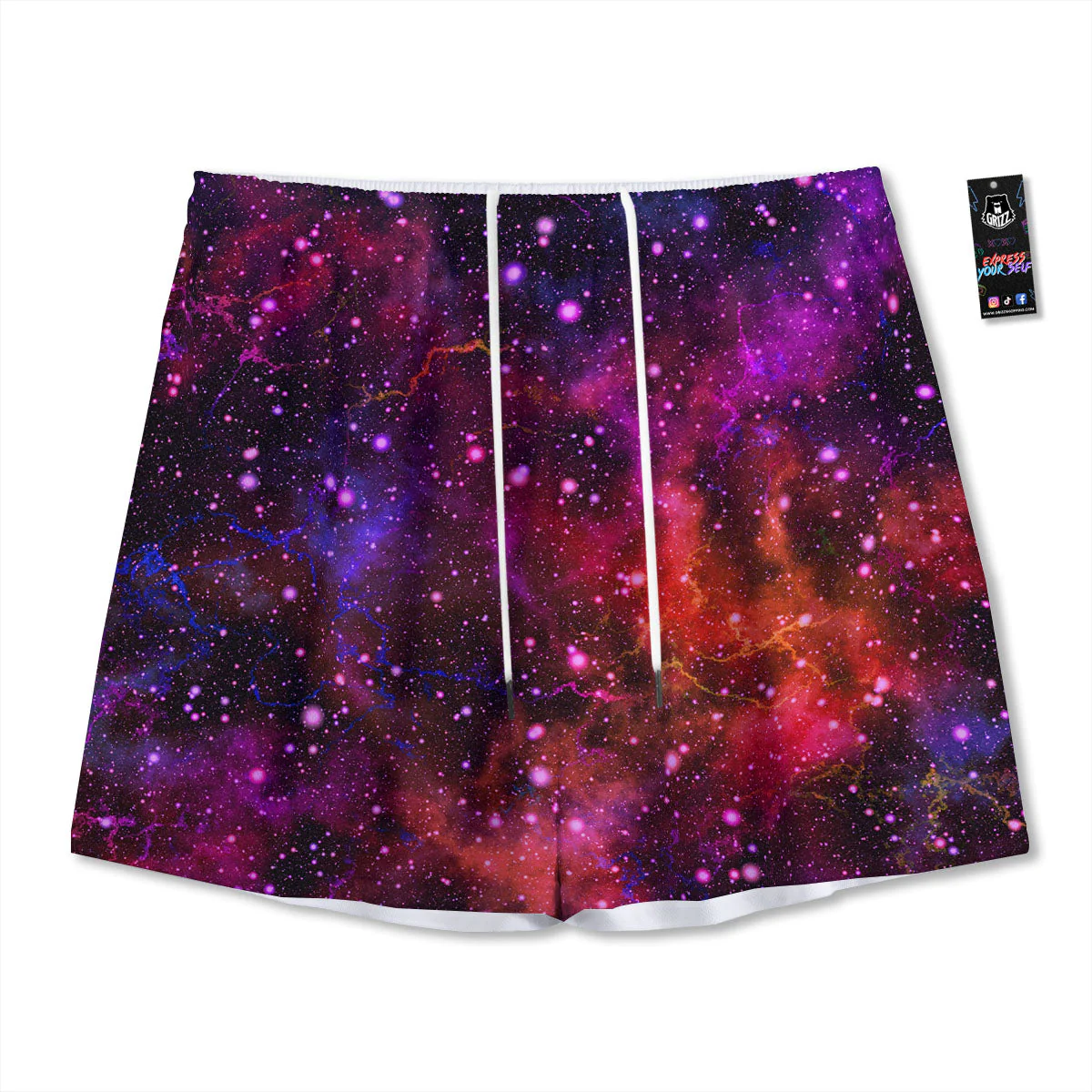Galaxy Space Red Purple Nebula Print Mesh Shorts