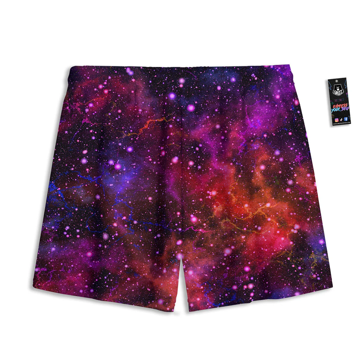 Galaxy Space Red Purple Nebula Print Mesh Shorts - Image 2