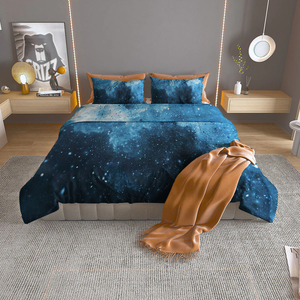 Galaxy Space White Cloud Print Duvet Cover Bedding Set