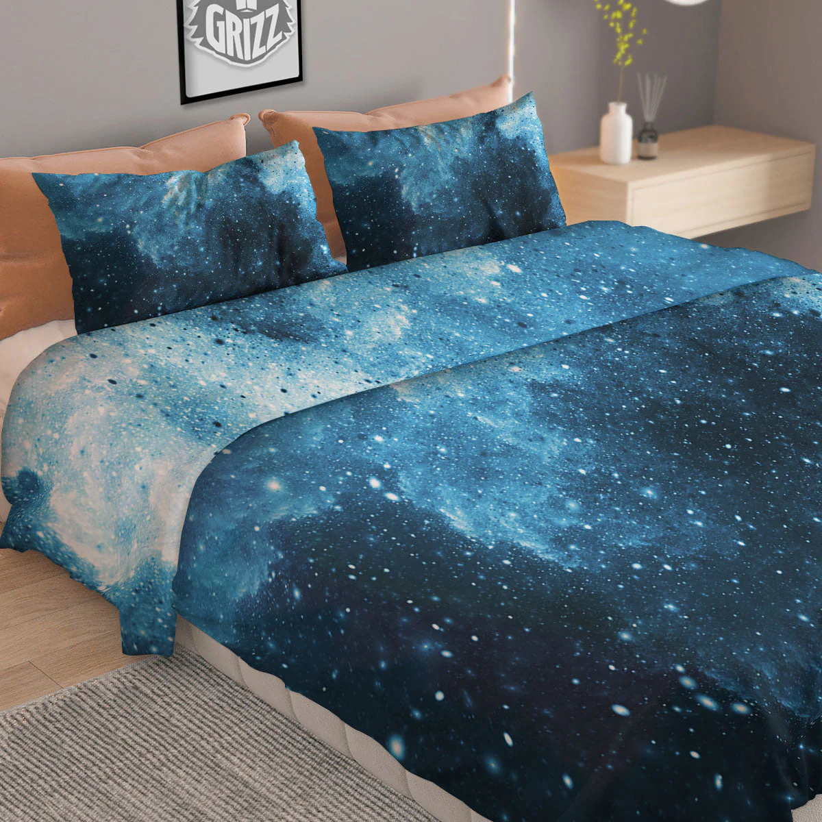 Galaxy Space White Cloud Print Duvet Cover Bedding Set - Image 2