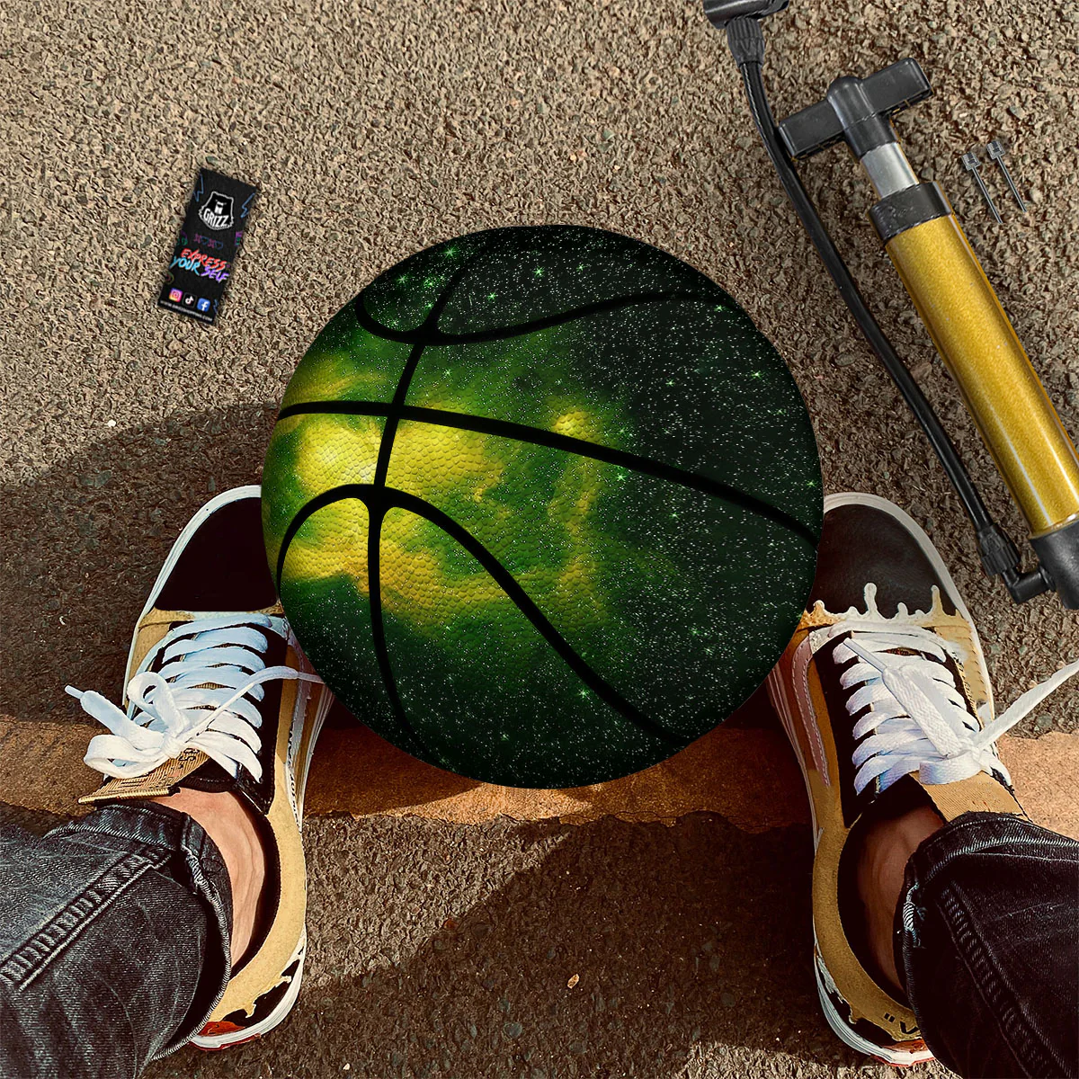 Galaxy Sparkle Green Print Basketball - Image 2