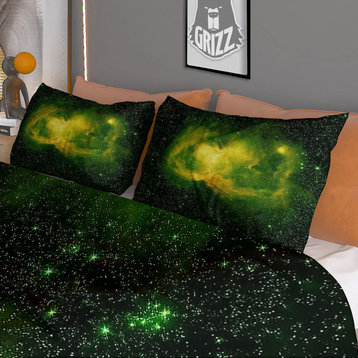 Galaxy Sparkle Green Print Duvet Cover Bedding Set - Image 3