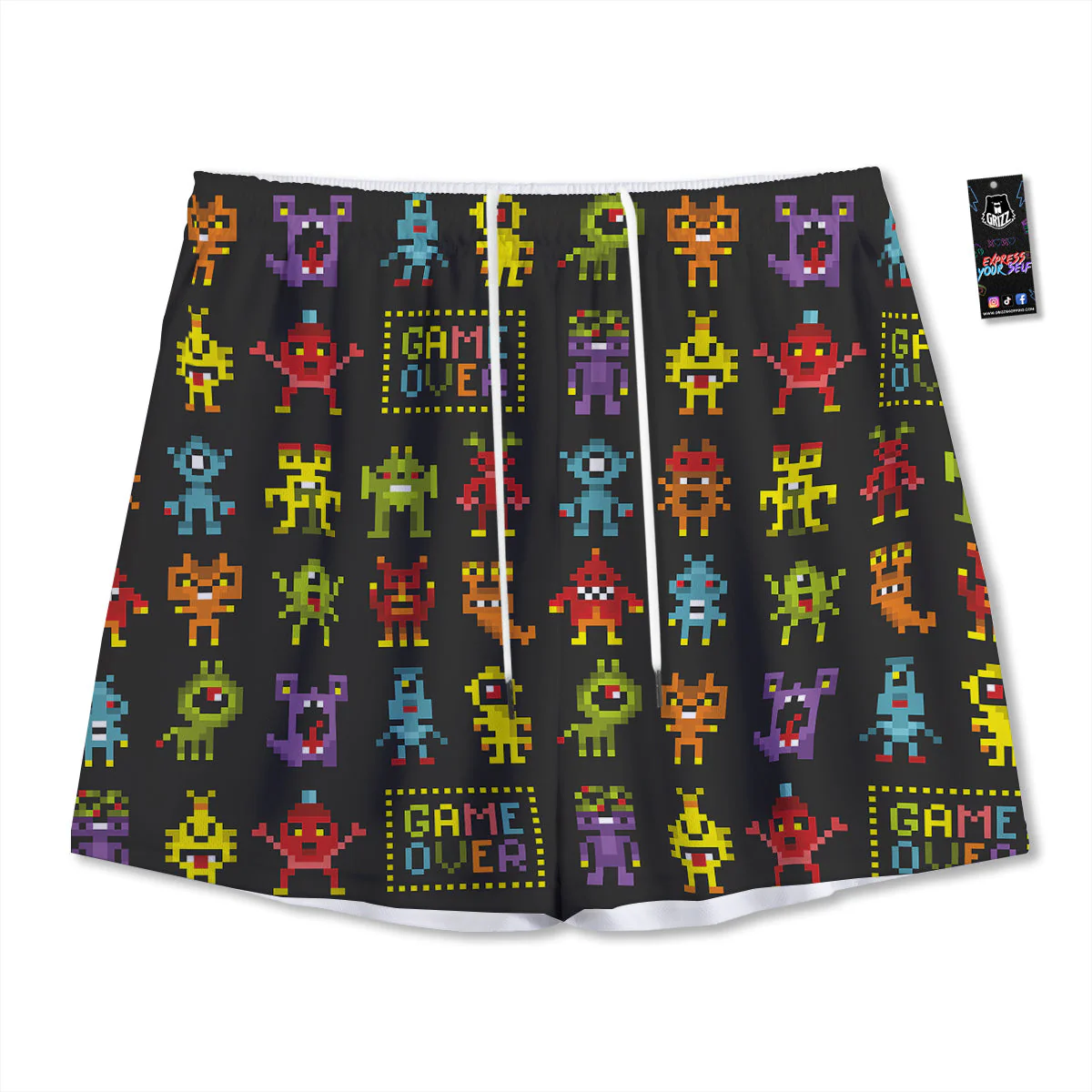 Game Monsters 8-Bit Video Print Pattern Mesh Shorts