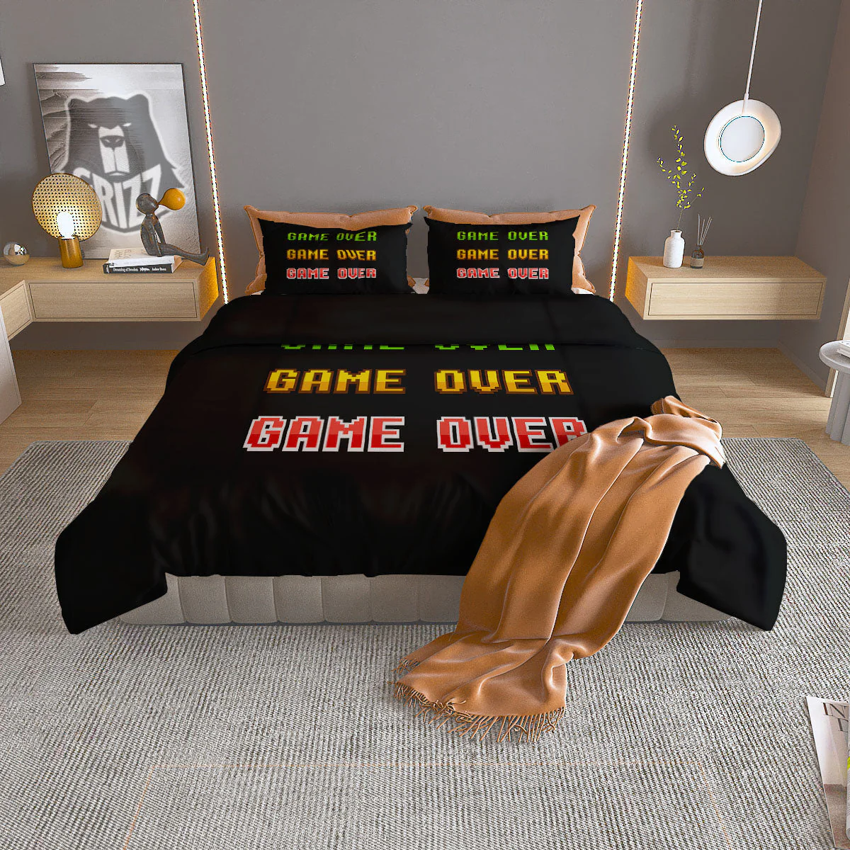 Game Over 8-Bit Print Duvet Cover Bedding Set