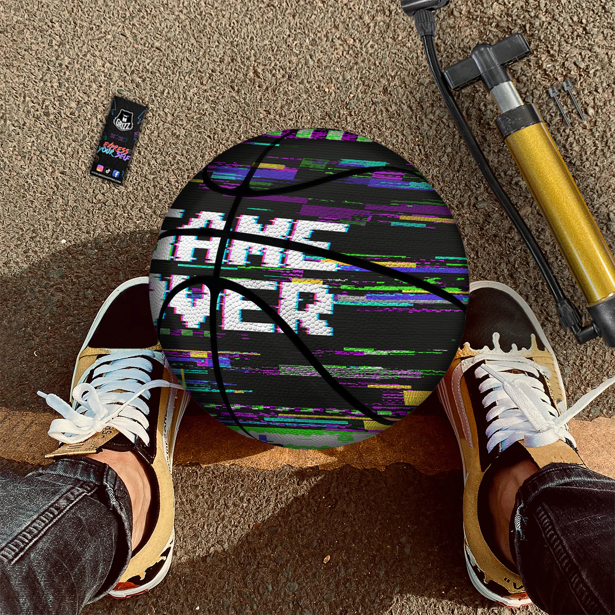 Game Over Text Glitch Effect Print Basketball - Image 2
