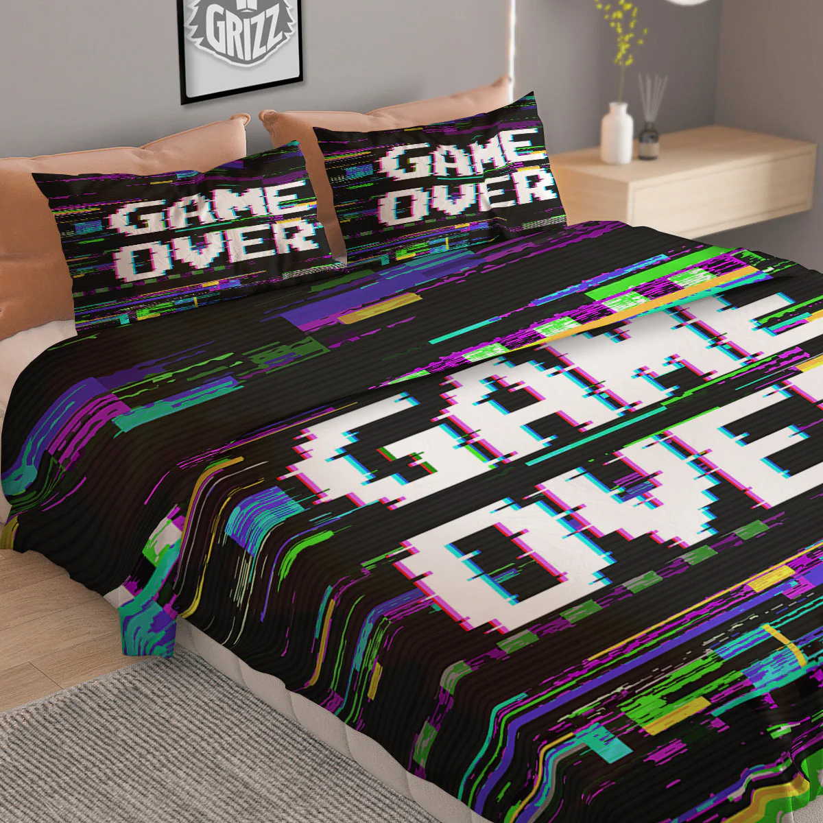 Game Over Text Glitch Effect Print Duvet Cover Bedding Set - Image 2