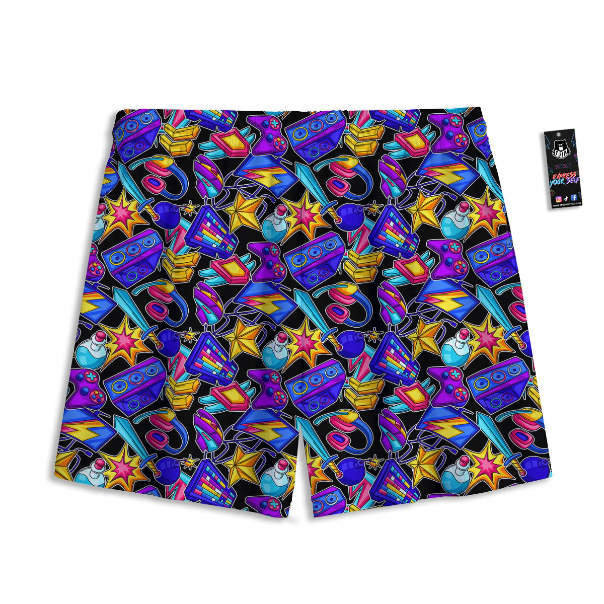 Gaming Items Colorful Print Pattern Mesh Shorts - Image 2