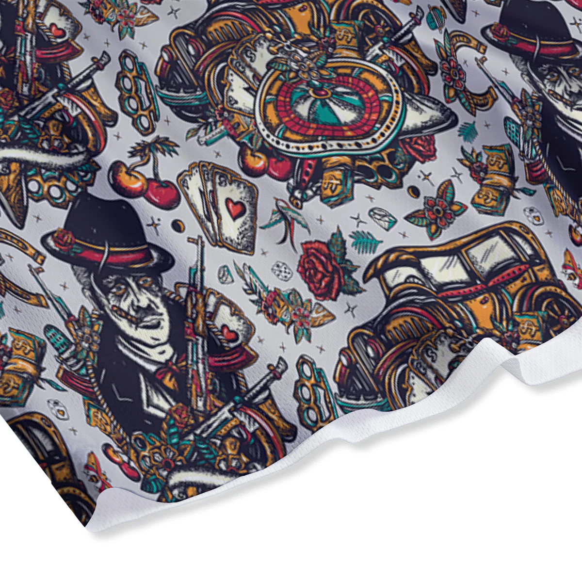 Gangsters And Criminal Tattoo Print Pattern Mesh Shorts - Image 4