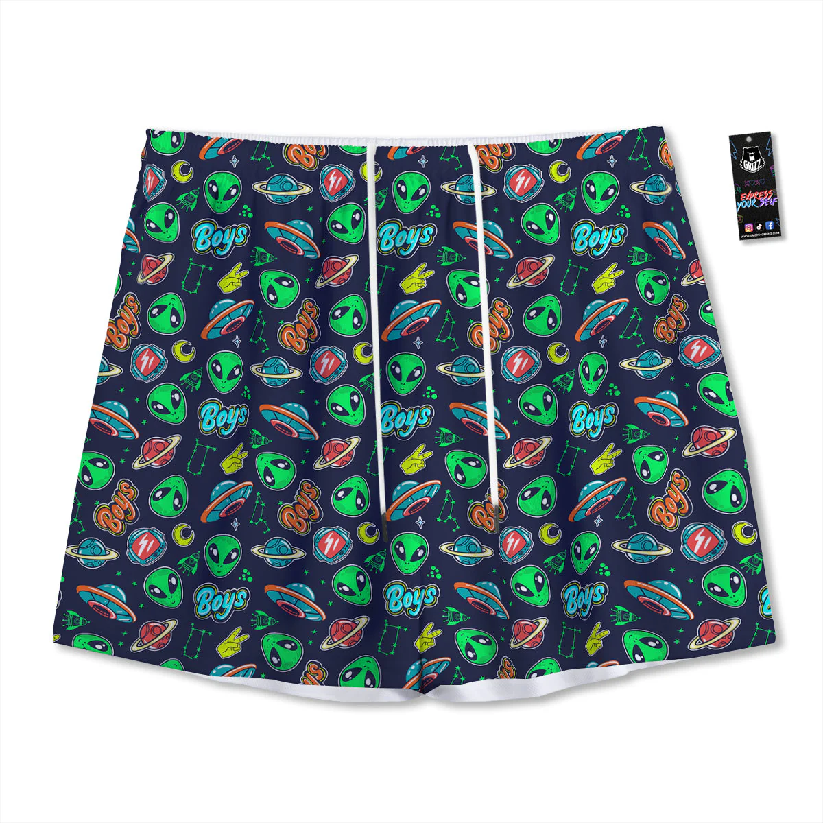 Geen Alien Ufo In Space Print Pattern Mesh Shorts