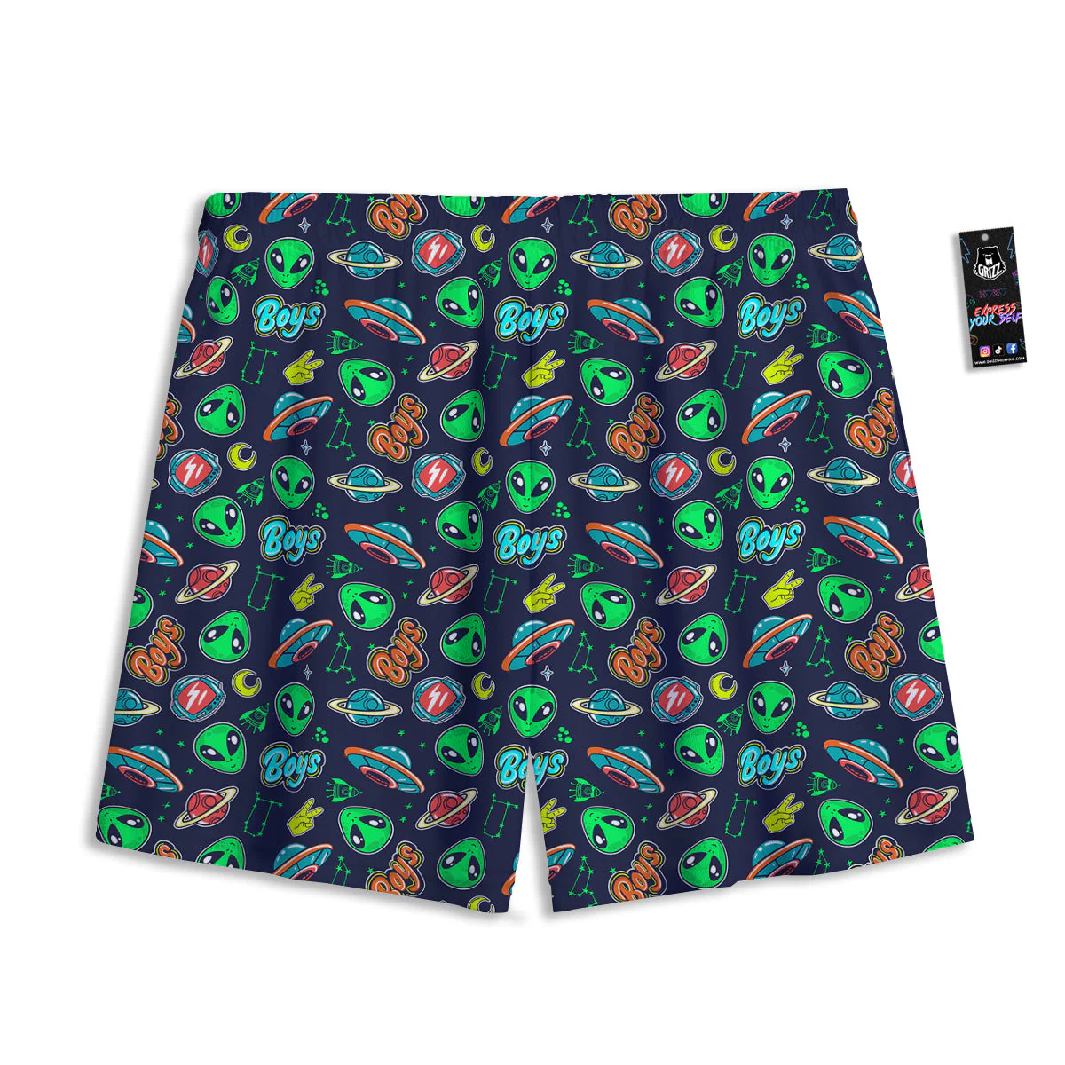 Geen Alien Ufo In Space Print Pattern Mesh Shorts - Image 2