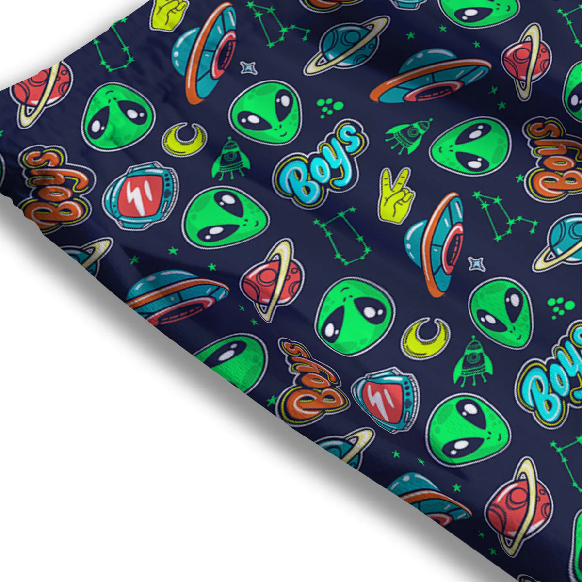 Geen Alien Ufo In Space Print Pattern Mesh Shorts - Image 3