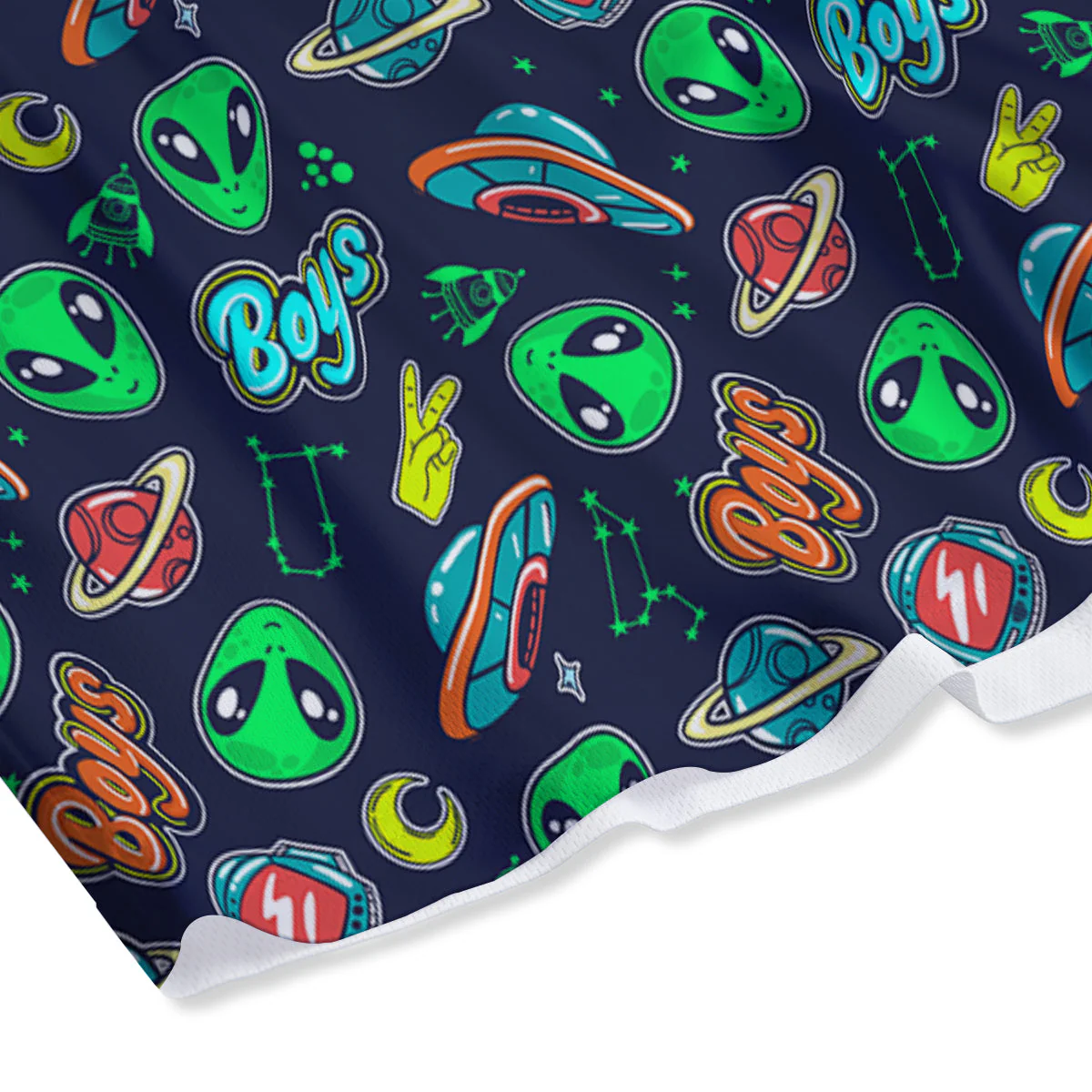 Geen Alien Ufo In Space Print Pattern Mesh Shorts - Image 4