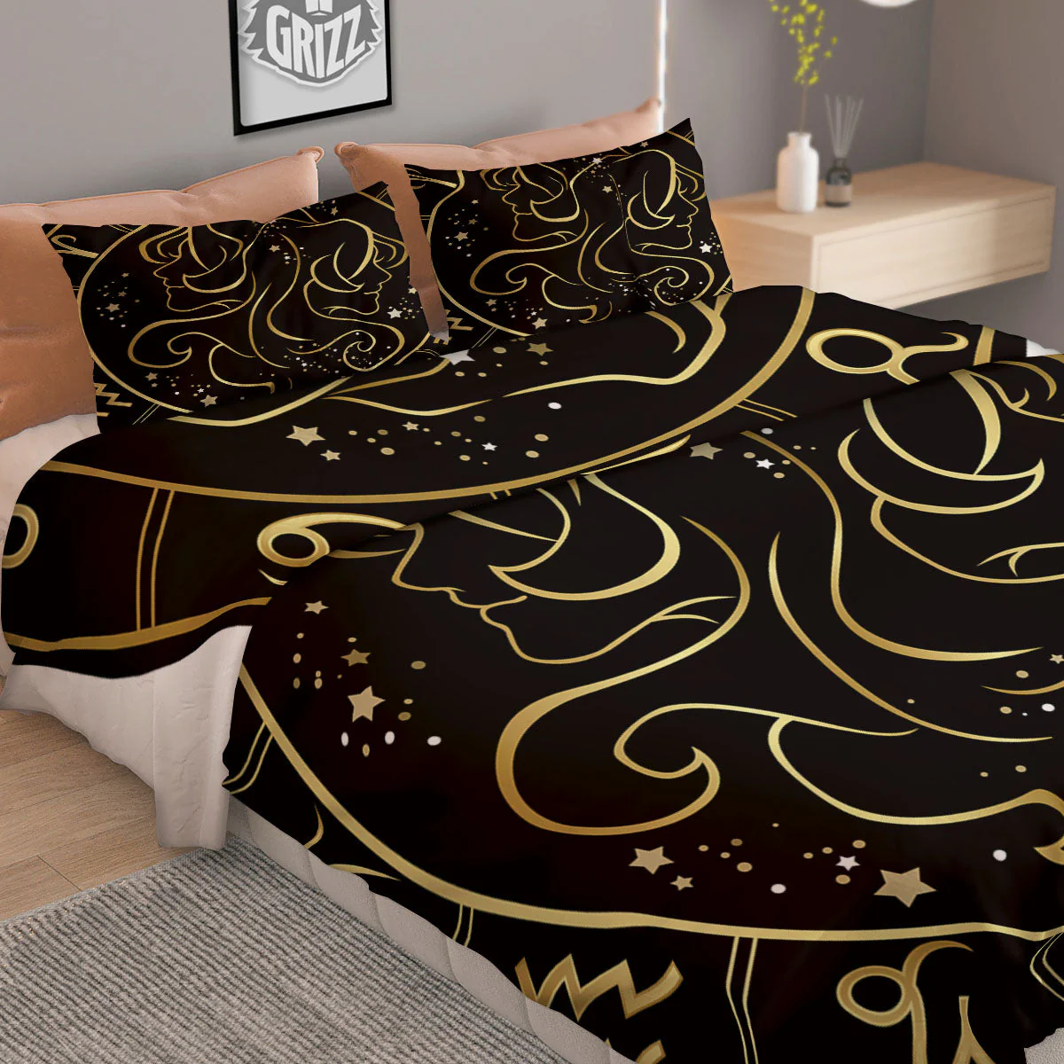 Gemini Sign Black And Gold Print Duvet Cover Bedding Set - Image 2