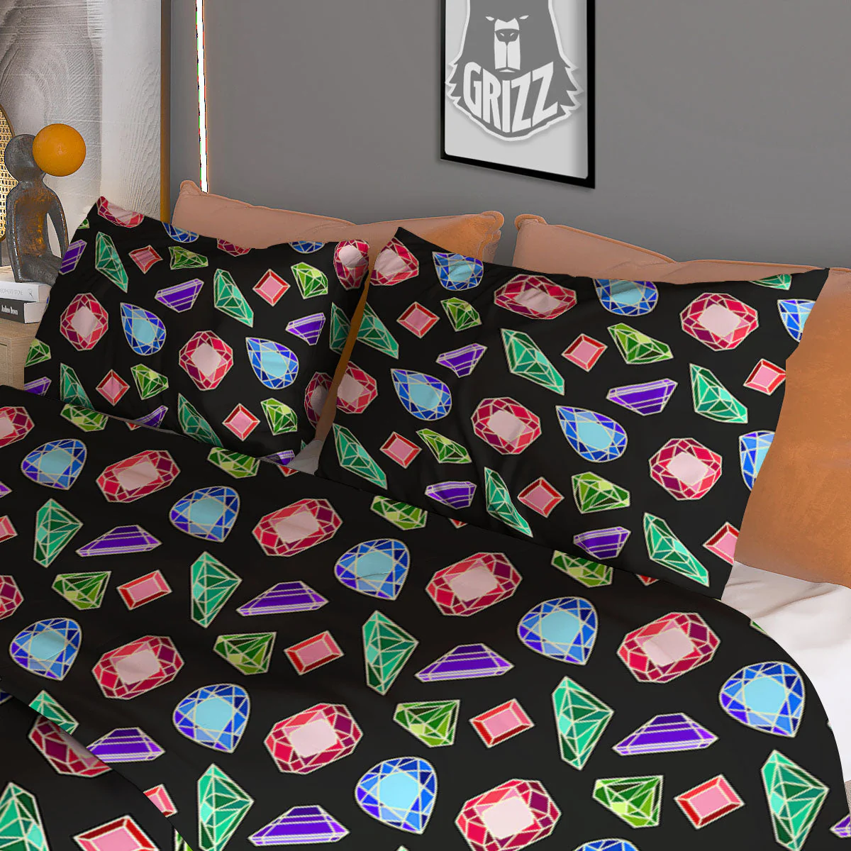 Gems Diamond Print Duvet Cover Bedding Set - Image 3