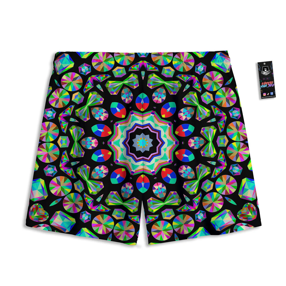 Gems Kaleidoscope Colorful Print Mesh Shorts - Image 2
