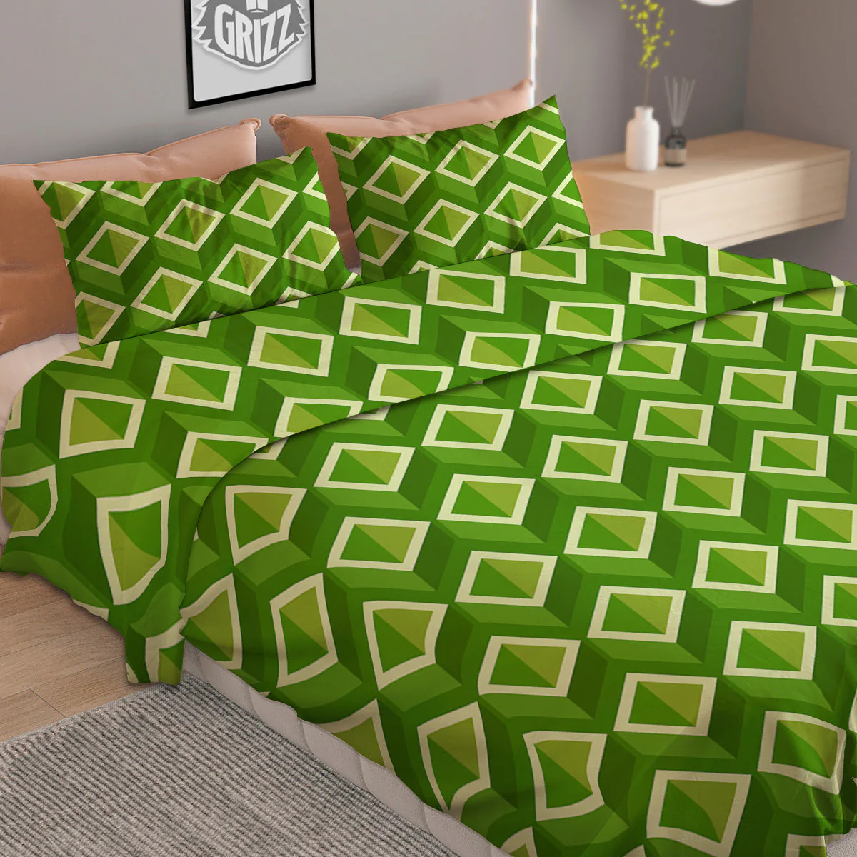 Geometric 3D Bamboo Print Pattern Duvet Cover Bedding Set - Image 2