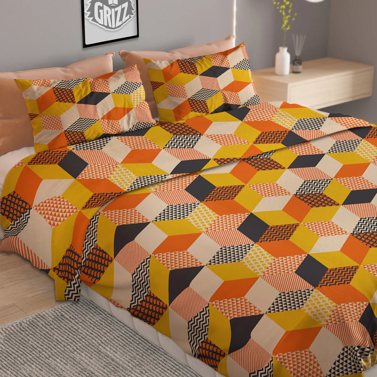 Geometric 60s Print Pattern Duvet Cover Bedding Set - Image 2